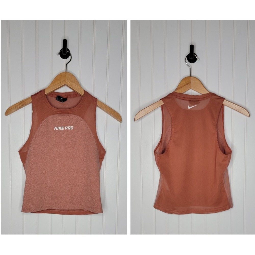 Nike Pro Dri Fit Cropped Tank top Women's Size Small Burnt Orange/ Mesh